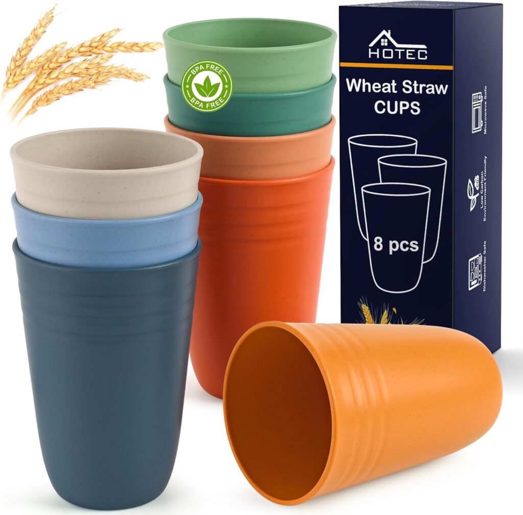 HOTEC 8-Pack 15oz Plastic Cups, BPA-Free Reusable Drinking Cup set,