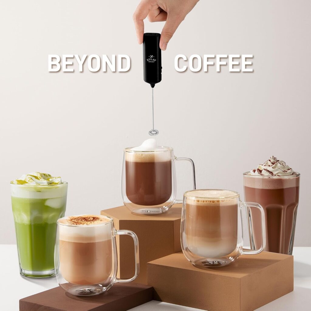 Mini & Mighty Milk Frother Wand - Powerful Handheld Drink Mixer - Stocking Stuffer Coffee Frother For Latte, Cappuccino, Matcha, Hot Chocolate, Creamer - Black