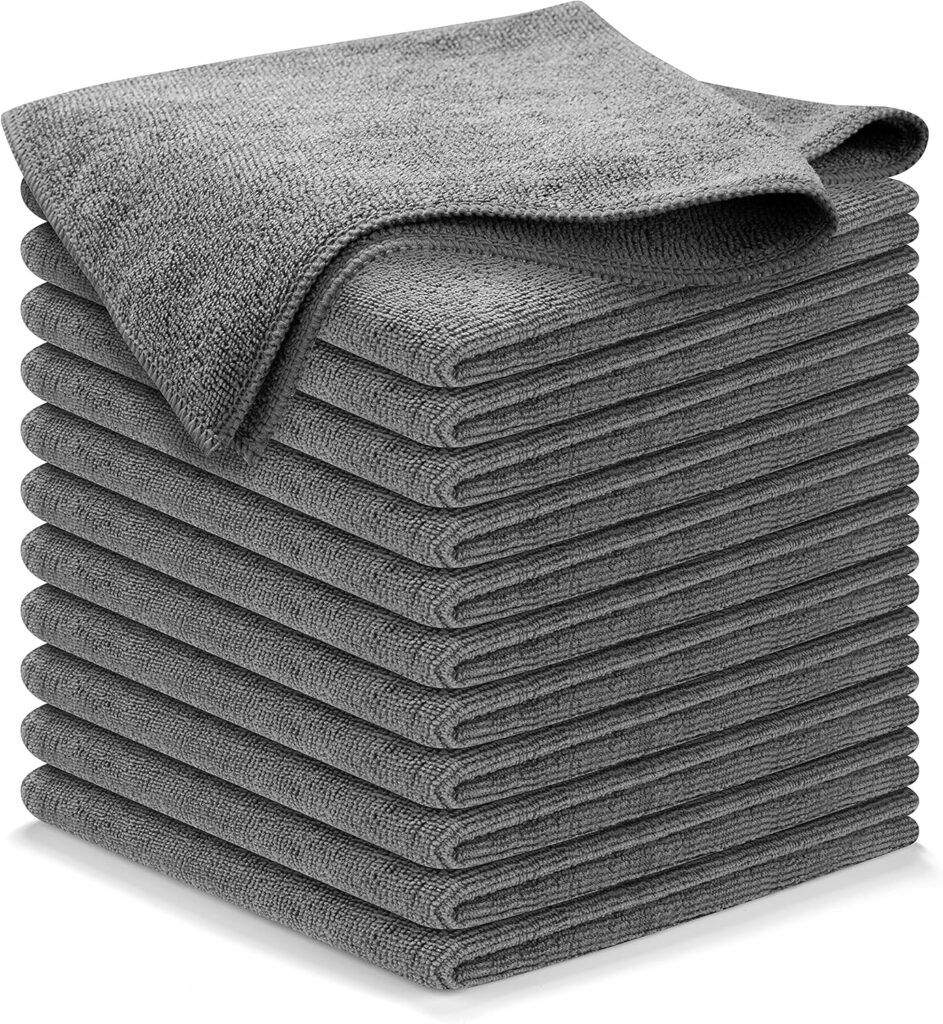 USANOOKS Microfiber Cleaning Cloth Grey - 12 Pcs (12.5"x12.5") - High Performance - 1200 Washes,
