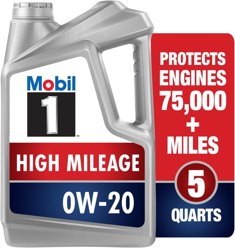 Mobil 1 High Mileage Full Synthetic Motor Oil 0W-20, 5 Quart