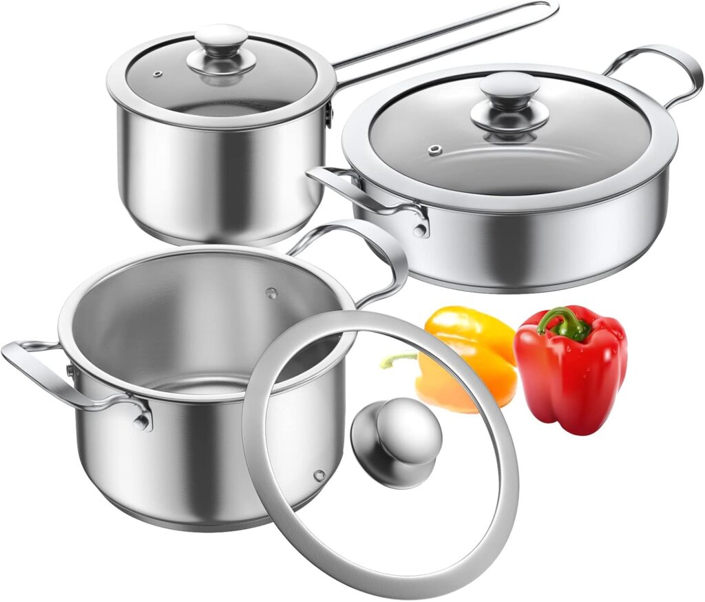 Aufranc Stainless Steel pots and pans set, 6 Piece Nonstick Kitchen Induction